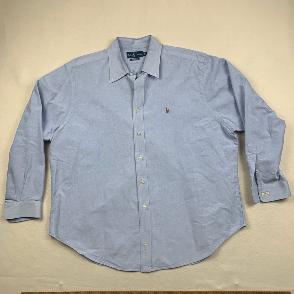 Polo Ralph Lauren Shirt Mens 17.5 34/35 Classic Fit Flesh Pony Preppy Blue